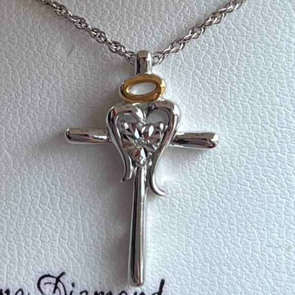 NIB Miracles Sterling Silver Cross with Heart & Halo Pendant on 18" Silver Chain - Picture 6 of 11